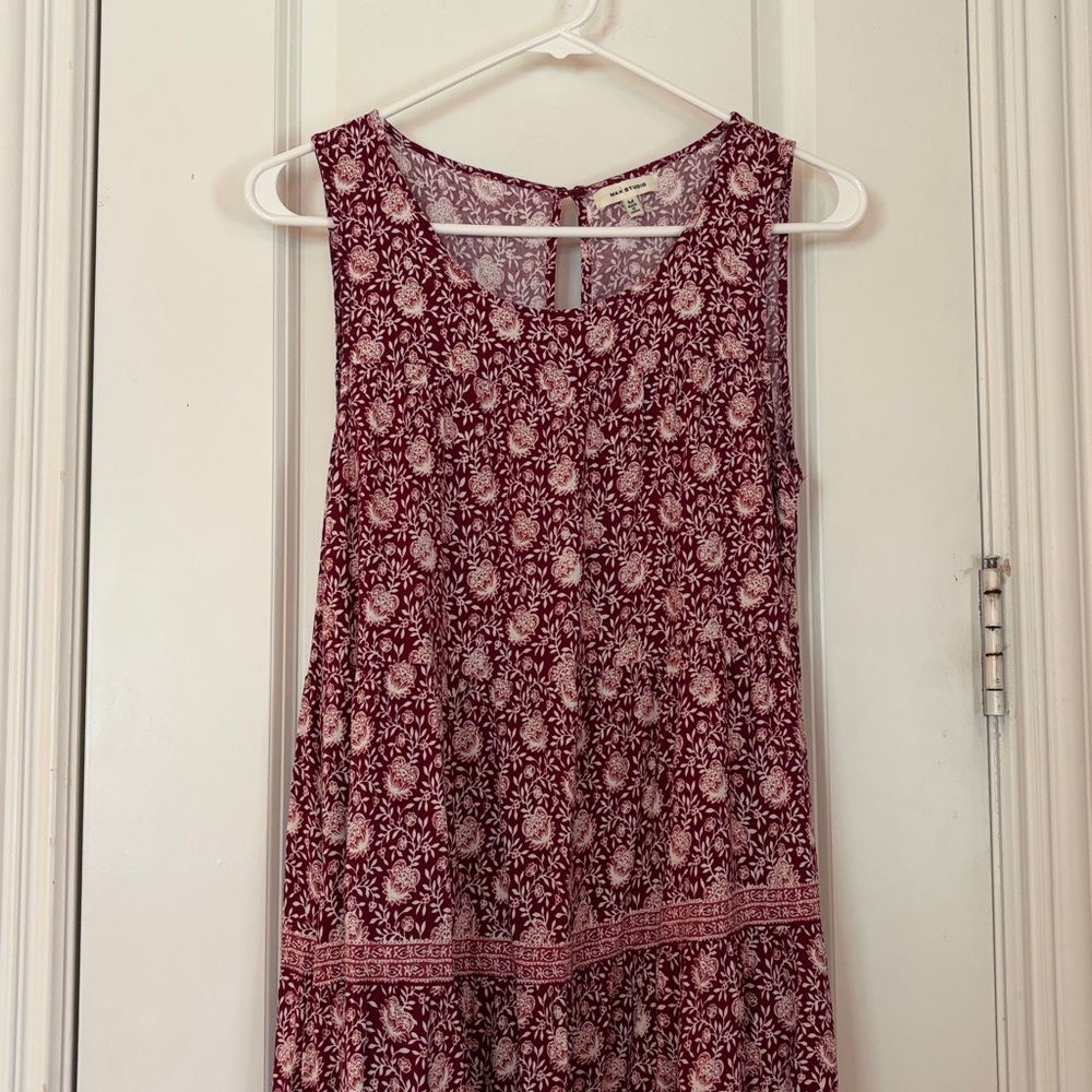 Max Studio Sleeveless Floral Boho Peasant Maxi Dress Pockets Medium Red & White - Picture 4 of 14